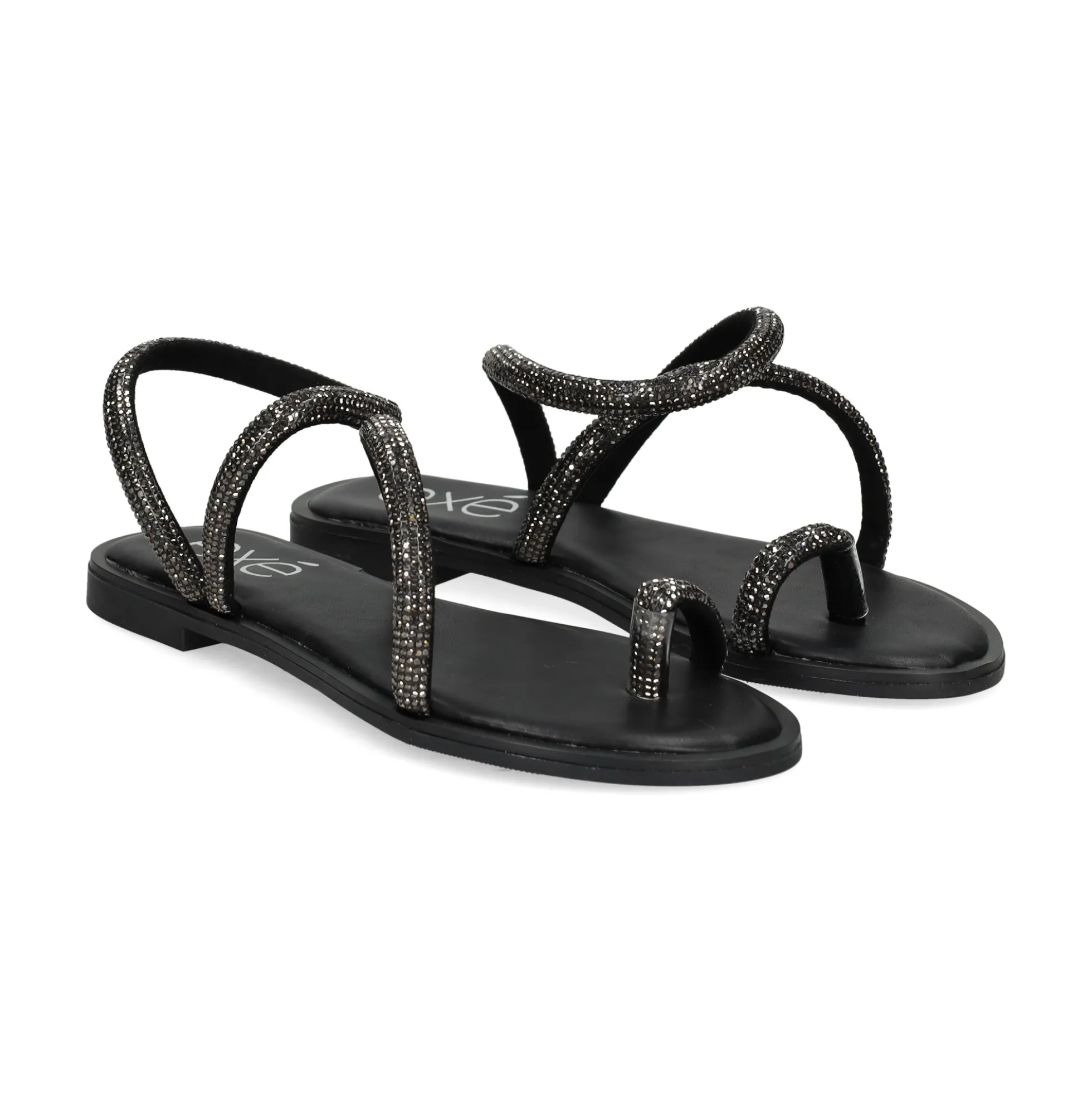 EXE Sandalias planas de Mujer P3300-1063 NEGRO