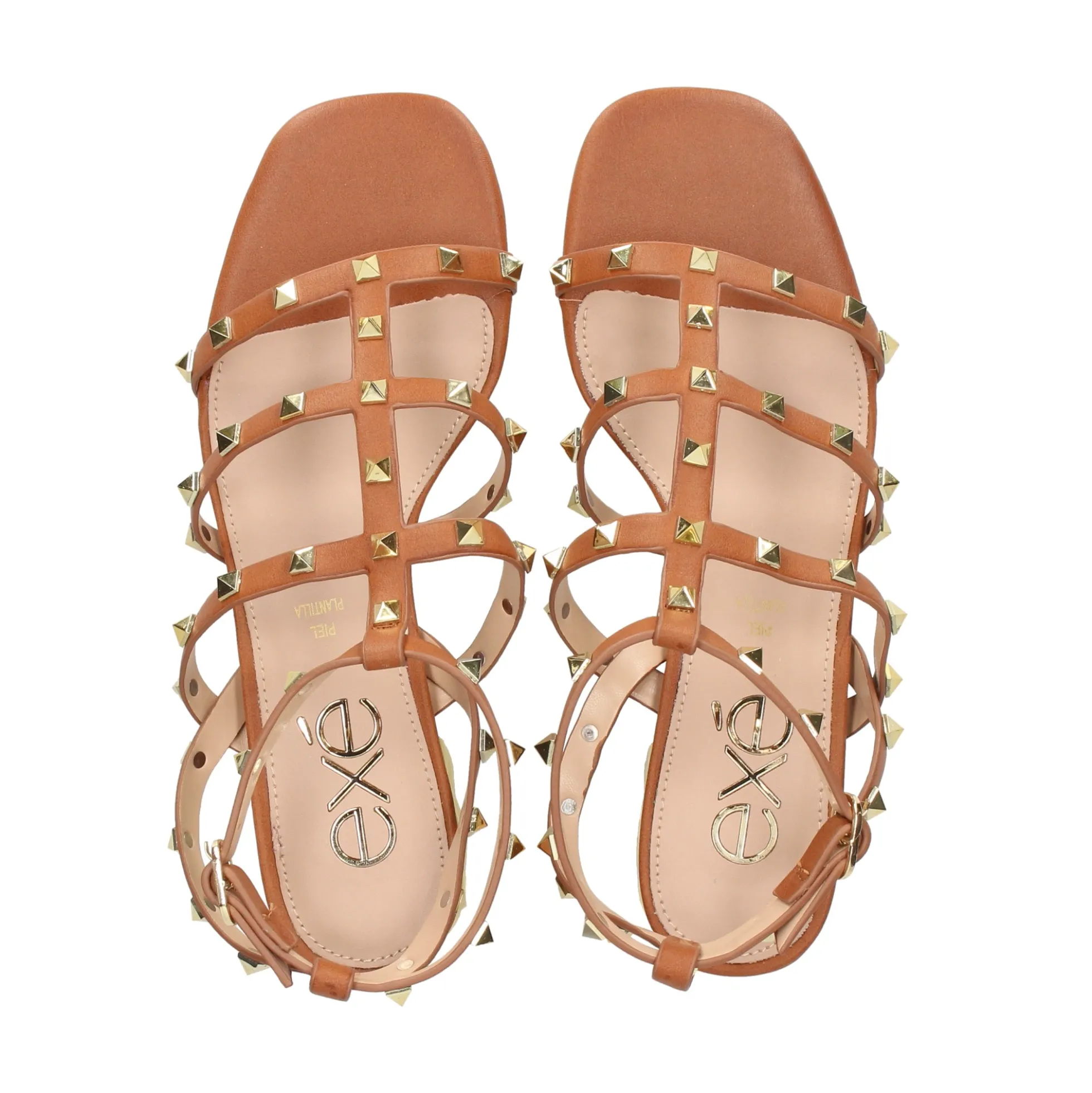 EXE Sandalias planas de Mujer KATY-247 TAN GOLD