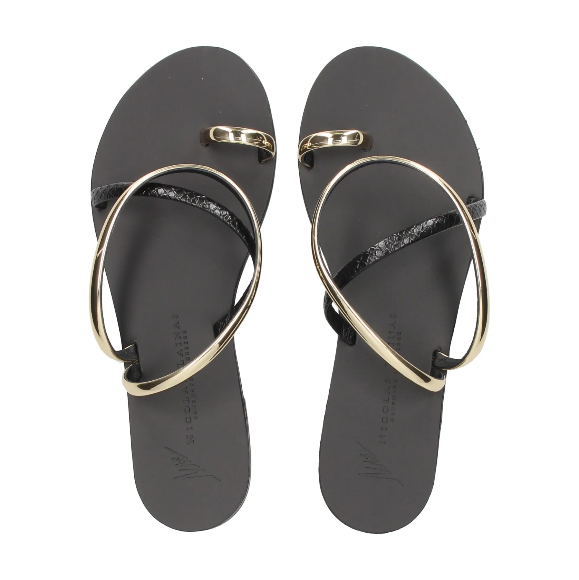 NICOLAS LAINAS Sandalias planas de Mujer 963-T GOLD BLACK