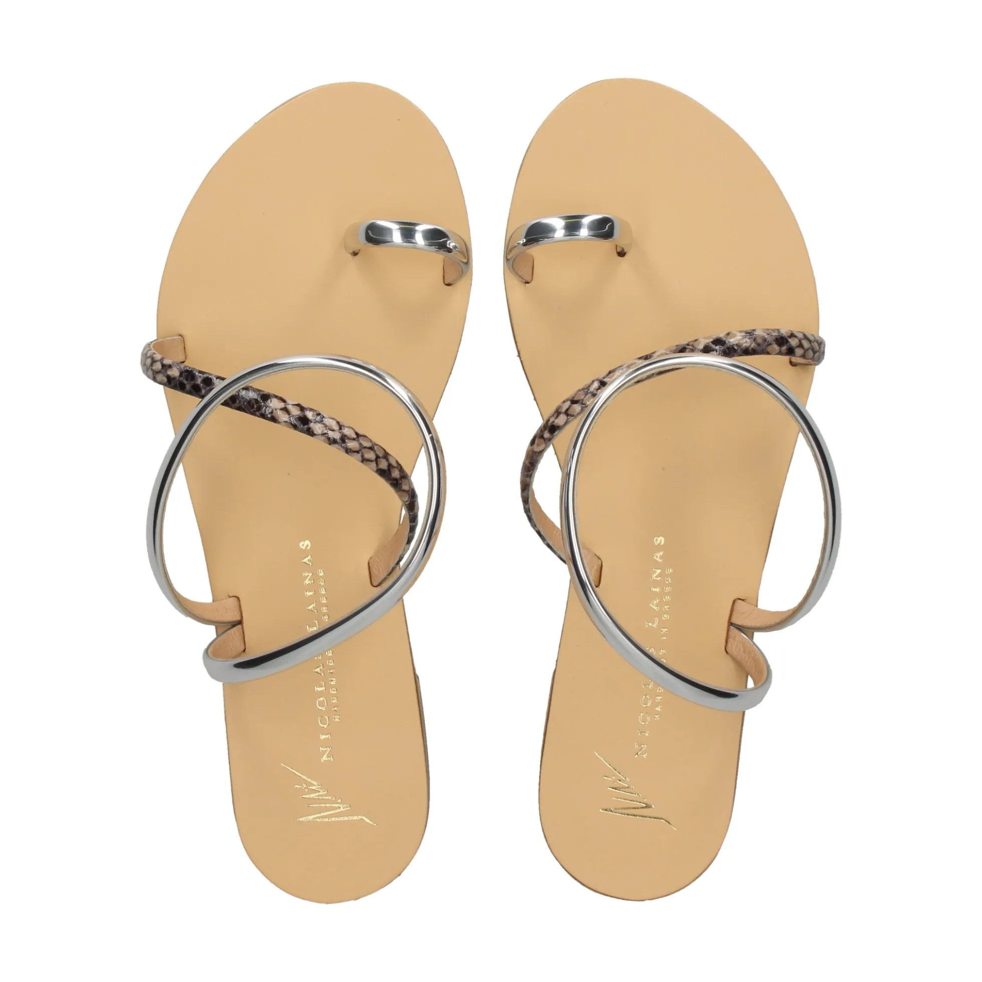 NICOLAS LAINAS Sandalias planas de Mujer 963-T SILVER BEIG